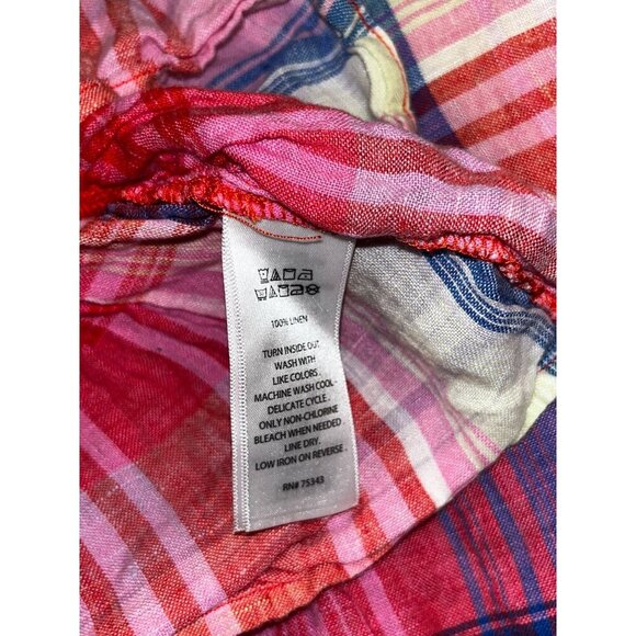 C&C California Linen Plaid Ruffle-Hem Short Sleeve Women's Top Size M - Picture 7 of 7